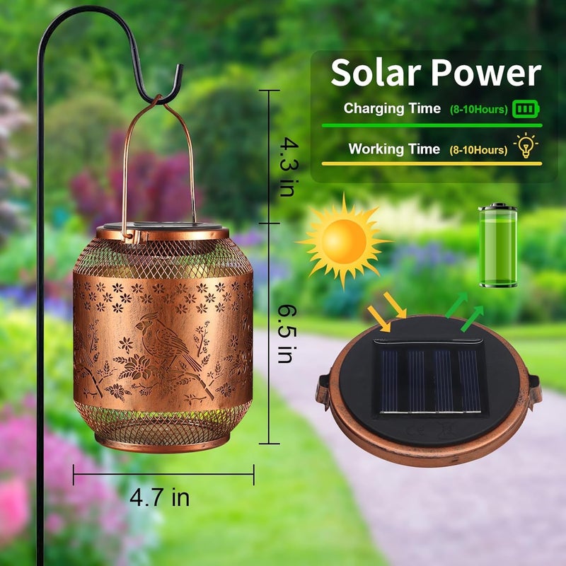 Doogarden Solar Lanterns Outdoor Waterproof Christmas Birthdays Gifts for Women Mom Grandma Butterfly Garden Decor Metal Hanging Solar LED Lights for Patio(Red Bird-2P) - Image 2